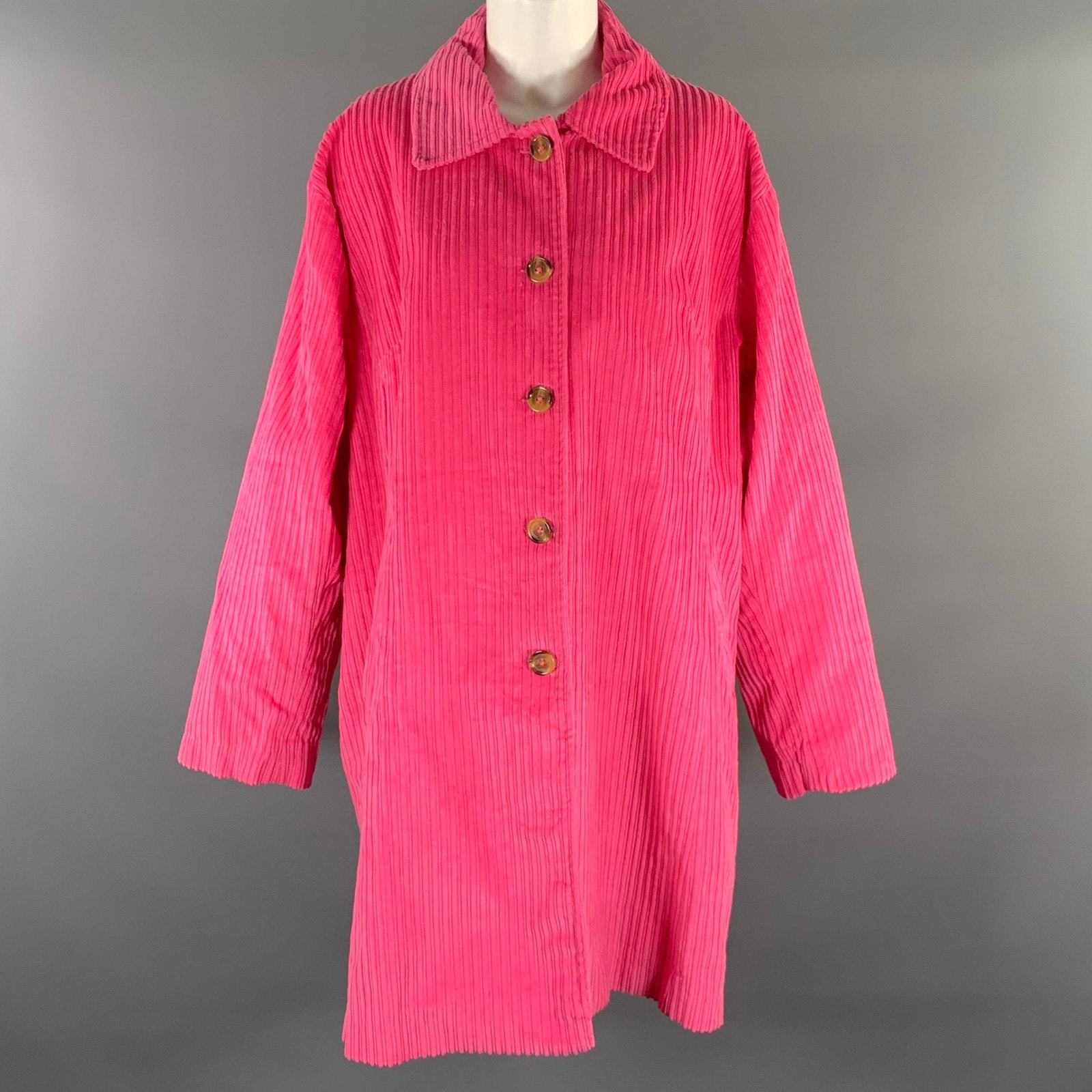 Frances Valentine Size Xxl Pink Cotton Corduroy Buttoned Coat